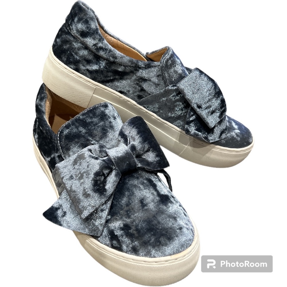 Crushed velvet slip-on platform sneakers with bow J Slides 8
